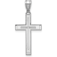 14K White Gold Cross Pendant with Rhodium Plating - 29mm Length by Oro Pregiato