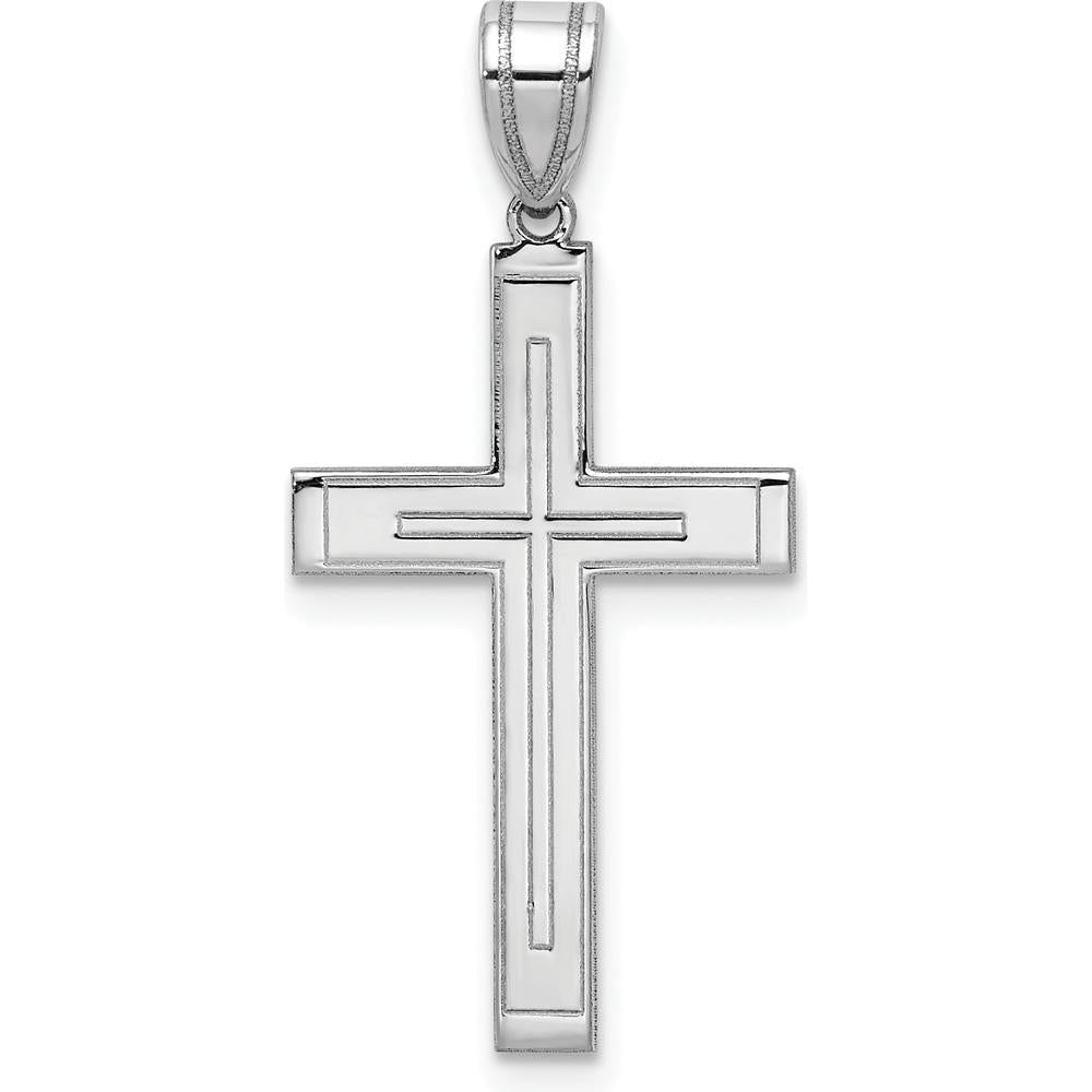 14K White Gold Cross Pendant with Rhodium Plating - 29mm Length by Oro Pregiato
