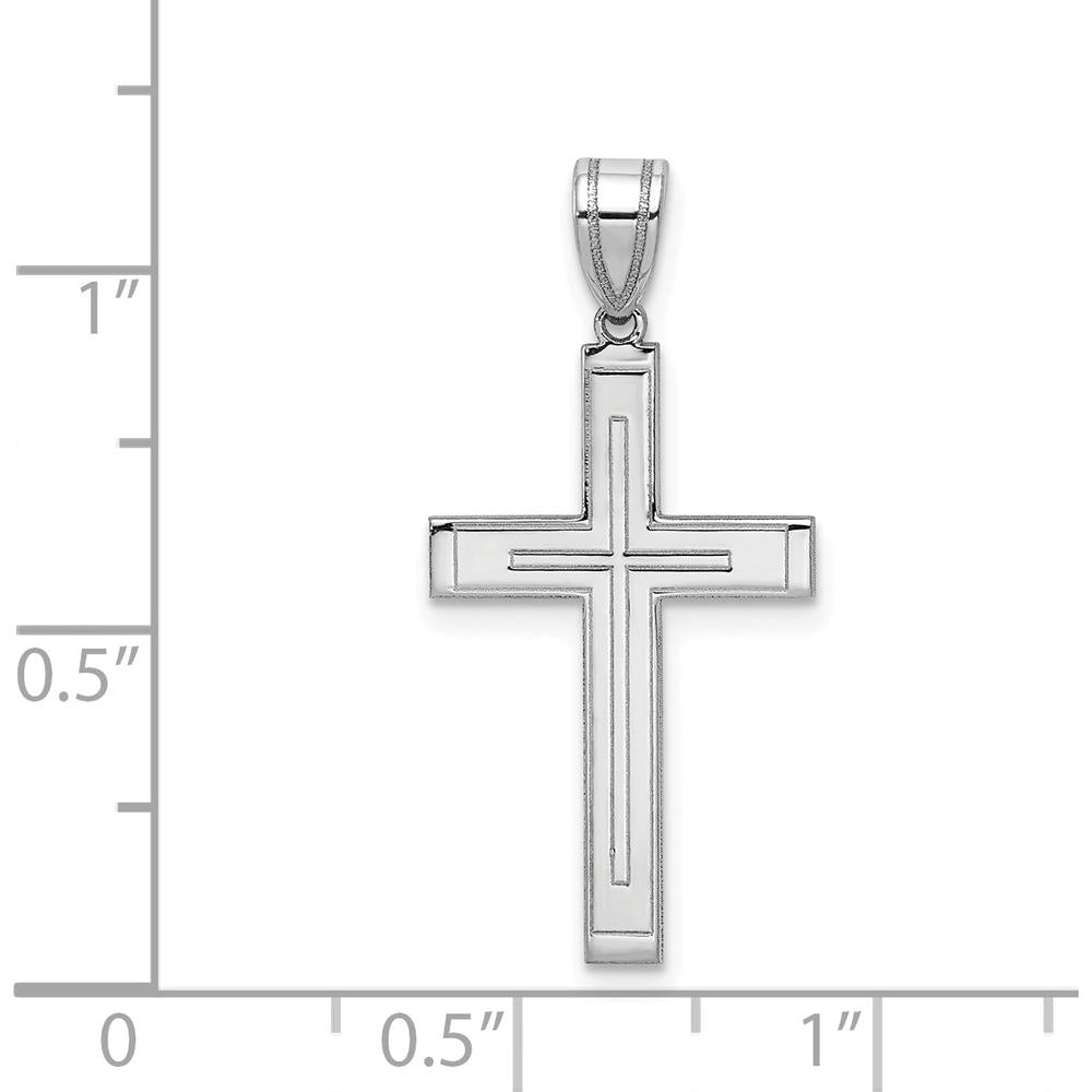 14K White Gold Cross Pendant with Rhodium Plating - 29mm Length by Oro Pregiato