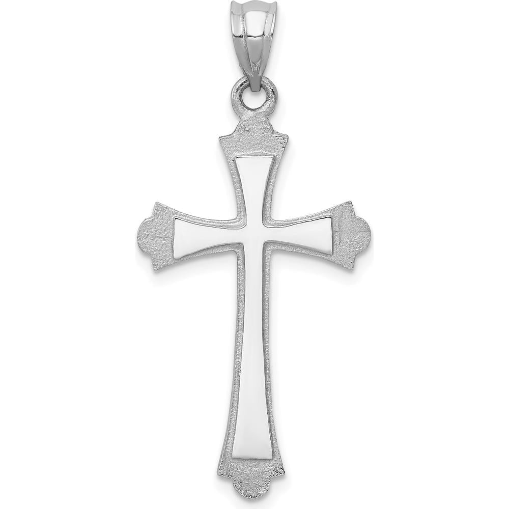 14K White Gold Cross Pendant with Rhodium Plating - Elegant Religious Jewelry Piece by Oro Pregiato