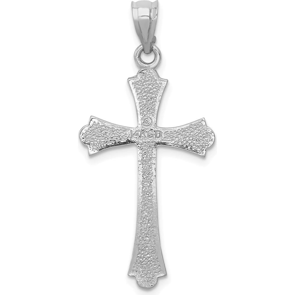 14K White Gold Cross Pendant with Rhodium Plating - Elegant Religious Jewelry Piece by Oro Pregiato