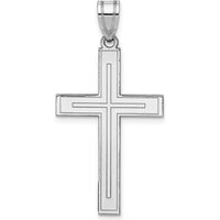 14K White Gold Cross Pendant with Rhodium Plating - Polished Finish by Oro Pregiato