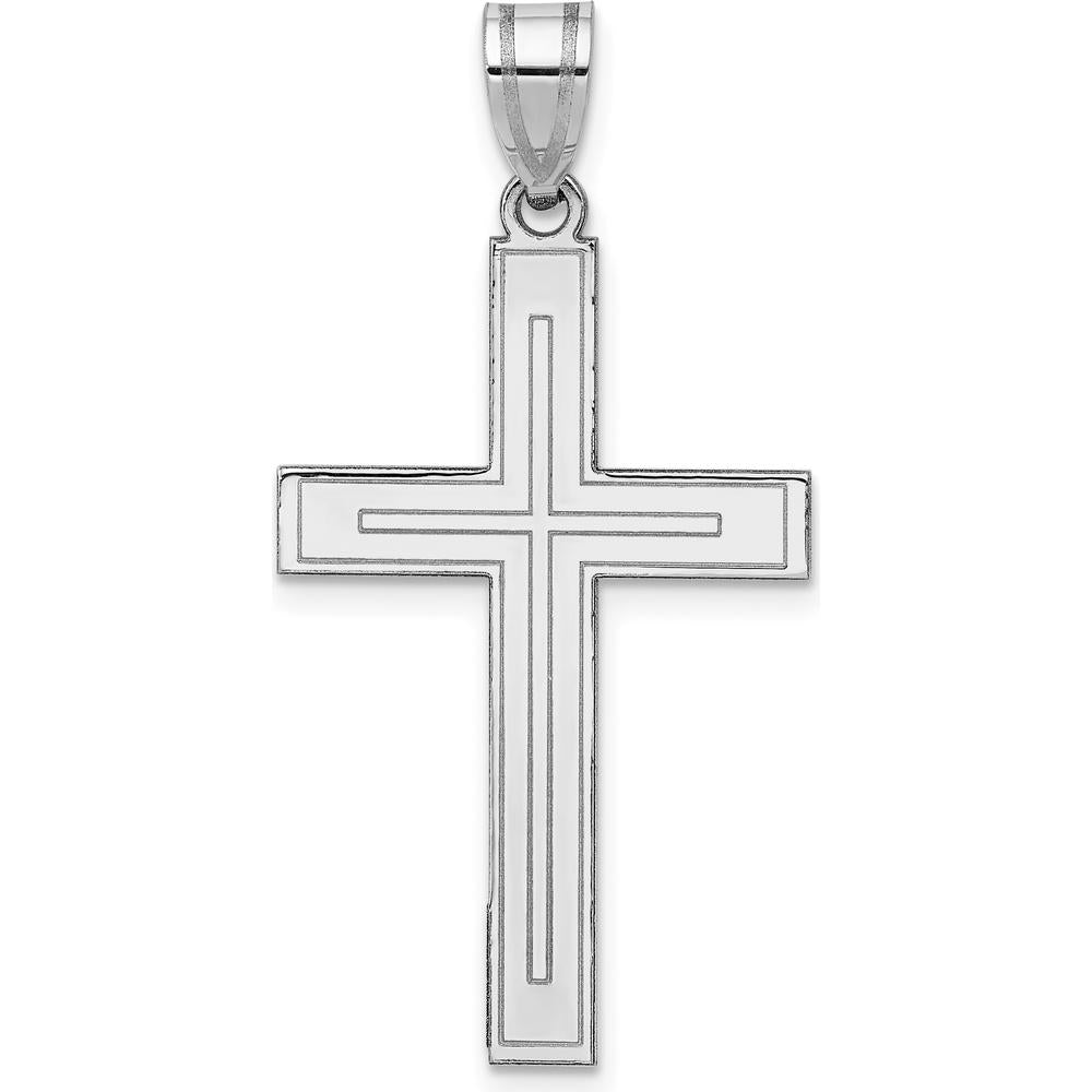 14K White Gold Cross Pendant with Rhodium Plating - Polished Finish by Oro Pregiato
