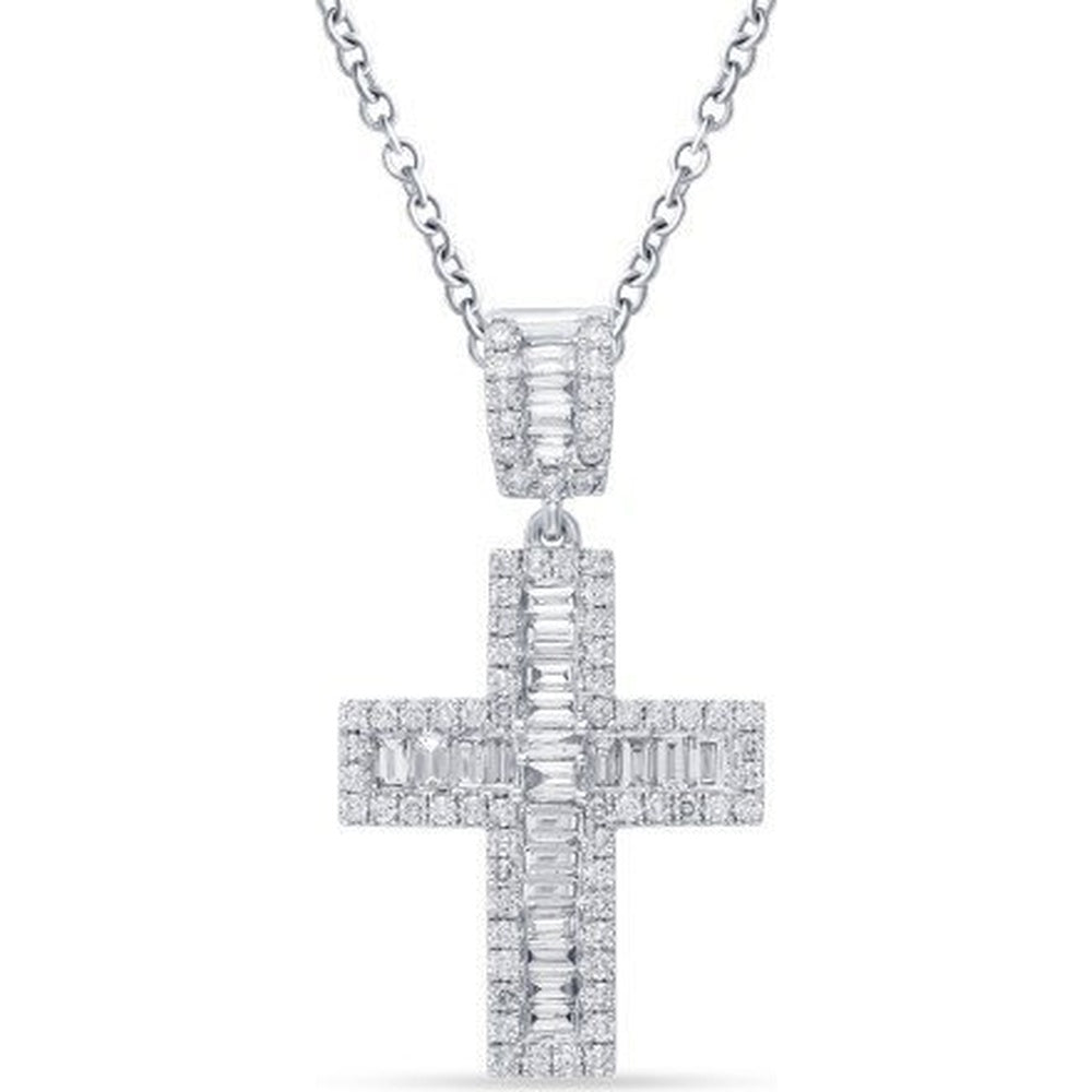 14K White Gold Cross Pendant with Round and Baguette Diamonds - 2.23 Carat Total Diamond Weight by Auriventus