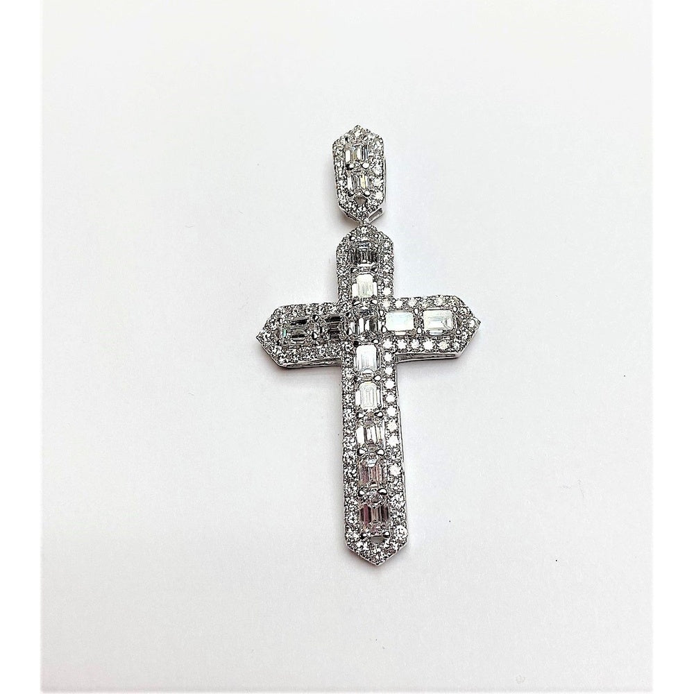 14K White Gold Cross Pendant with Round and Baguette Diamonds - 5.44 Carat Total Diamond Weight by Auriventus