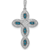 14K White Gold Cross Pendant with Round Blue and White Diamonds - 0.23 Carat Total Diamond Weight by Monteluci Fine Jewelry