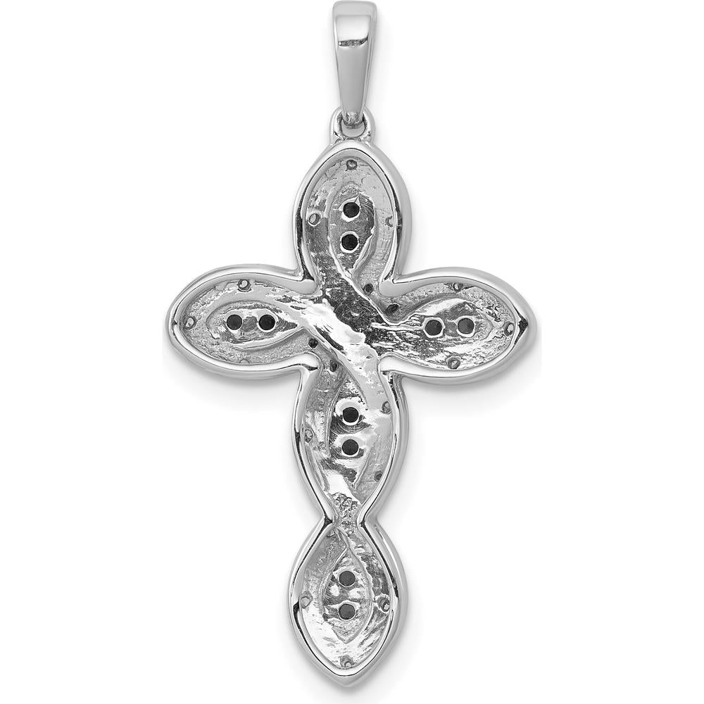 14K White Gold Cross Pendant with Round Blue and White Diamonds - 0.23 Carat Total Diamond Weight by Monteluci Fine Jewelry