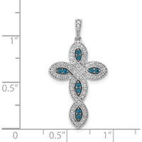14K White Gold Cross Pendant with Round Blue and White Diamonds - 0.23 Carat Total Diamond Weight by Monteluci Fine Jewelry