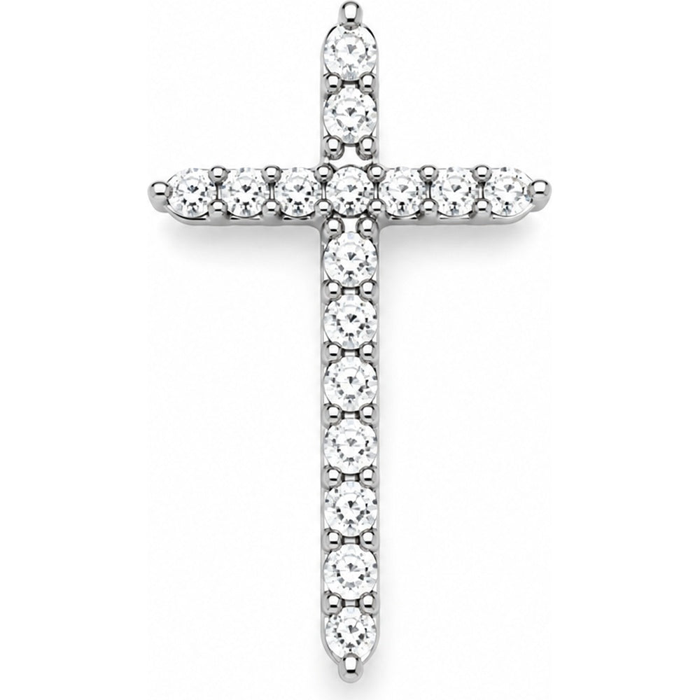 14K White Gold Cross Pendant with Round Brilliant Cut Diamonds - 0.75 Carat Total Diamond Weight by Auriventus