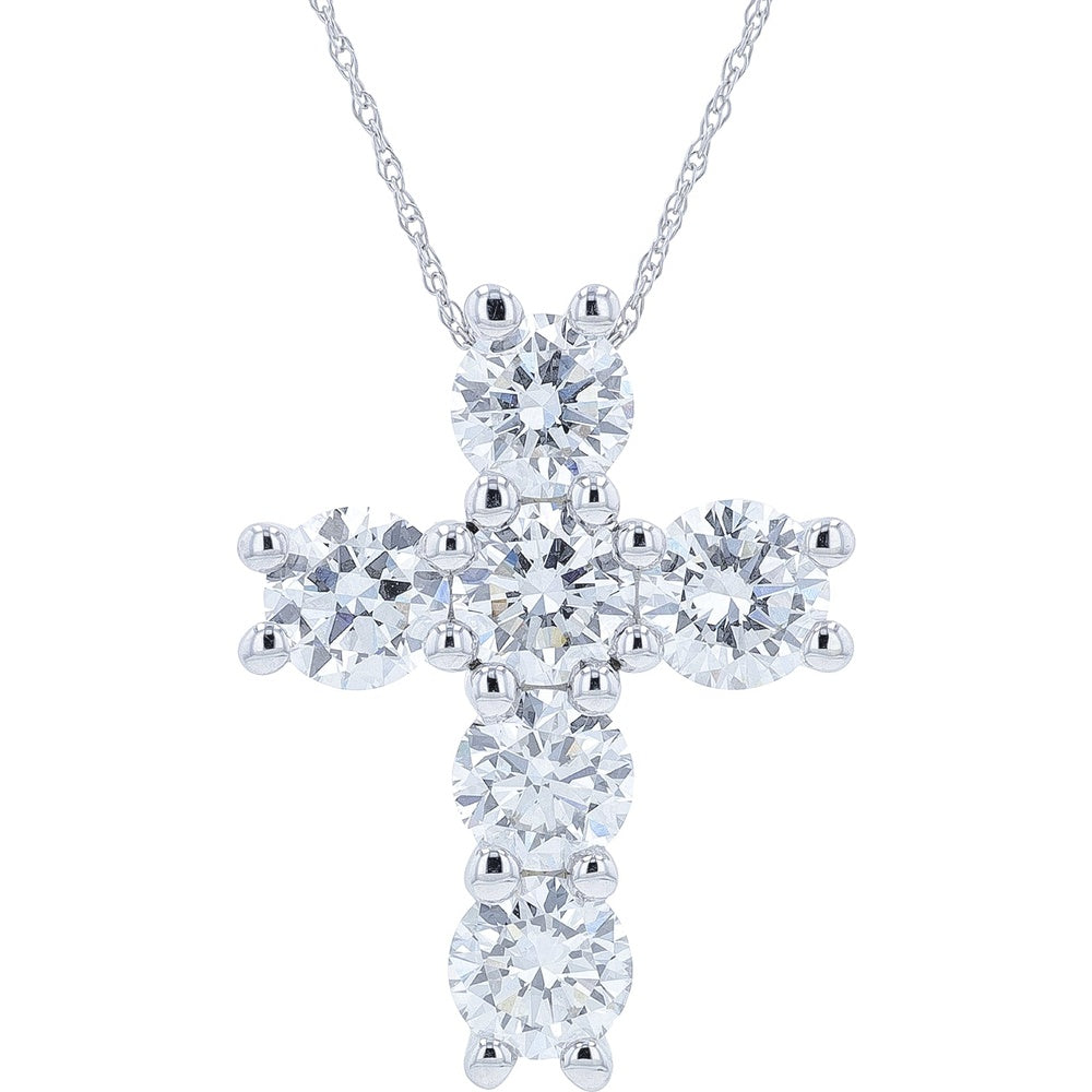 14K White Gold Cross Pendant with Round Lab-Grown Diamonds - 5.00 Carat Total Diamond Weight