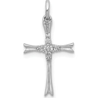 14K White Gold Cross Pendant with Round Natural Diamonds - 0.07 Carat Total Diamond Weight by Monteluci Fine Jewelry