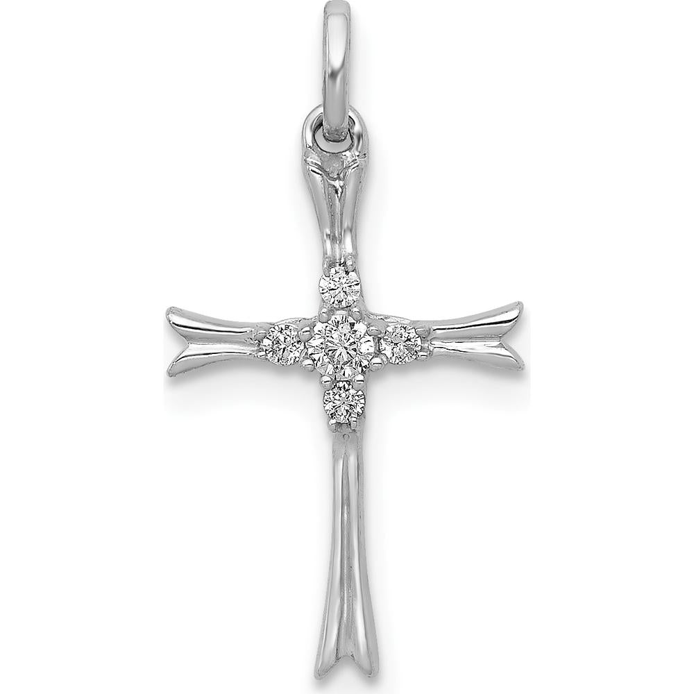 14K White Gold Cross Pendant with Round Natural Diamonds - 0.07 Carat Total Diamond Weight by Monteluci Fine Jewelry