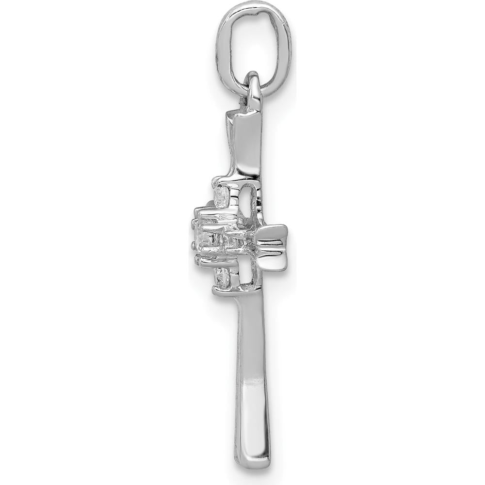 14K White Gold Cross Pendant with Round Natural Diamonds - 0.07 Carat Total Diamond Weight by Monteluci Fine Jewelry