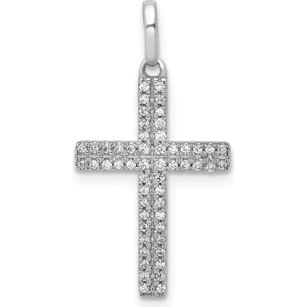 14K White Gold Cross Pendant with Round Natural Diamonds - 0.16 Carat Total Diamond Weight by Monteluci Fine Jewelry