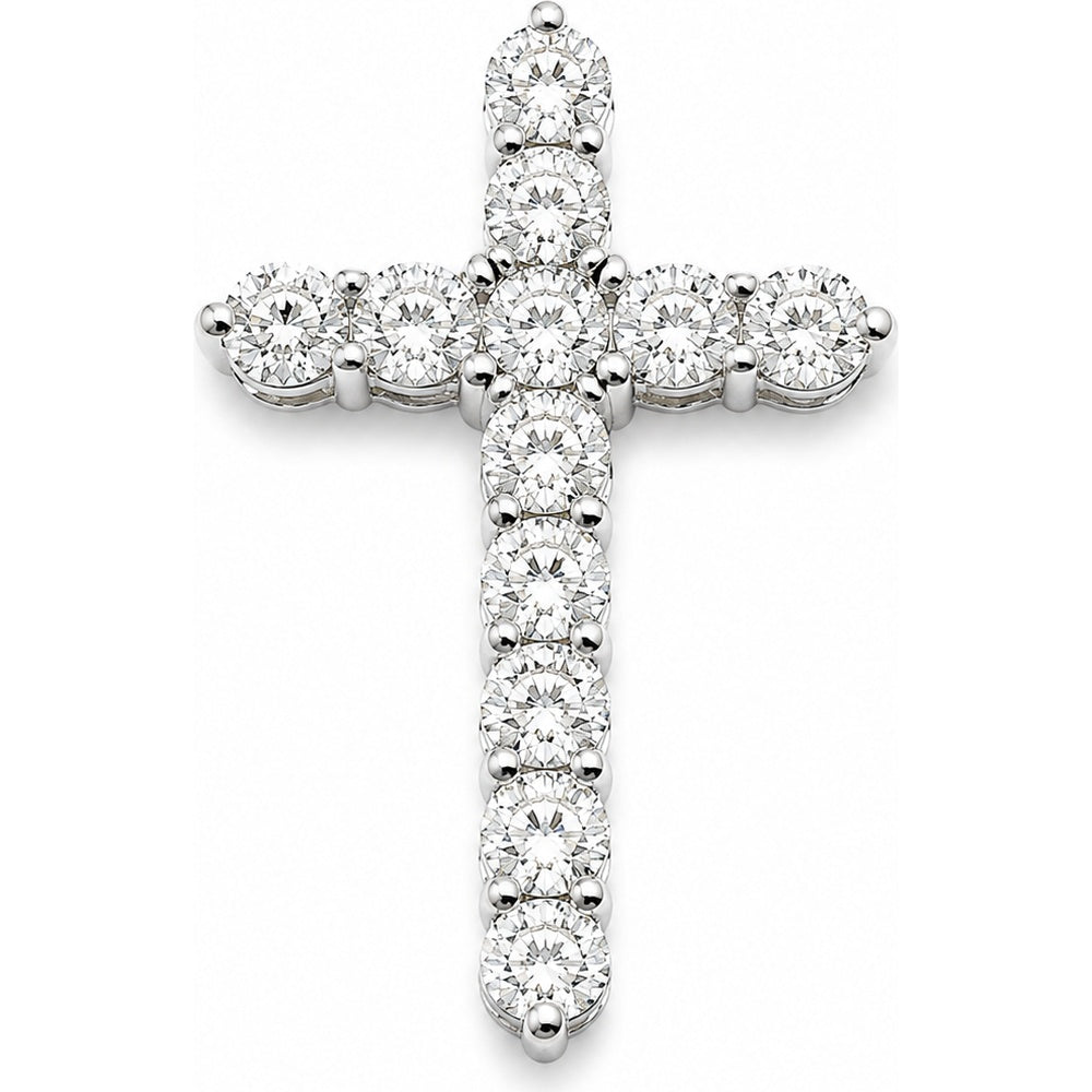 14K White Gold Cross Pendant with Shared-Prong Set Round Diamonds - 1.17 Carat Total Diamond Weight by Auriventus
