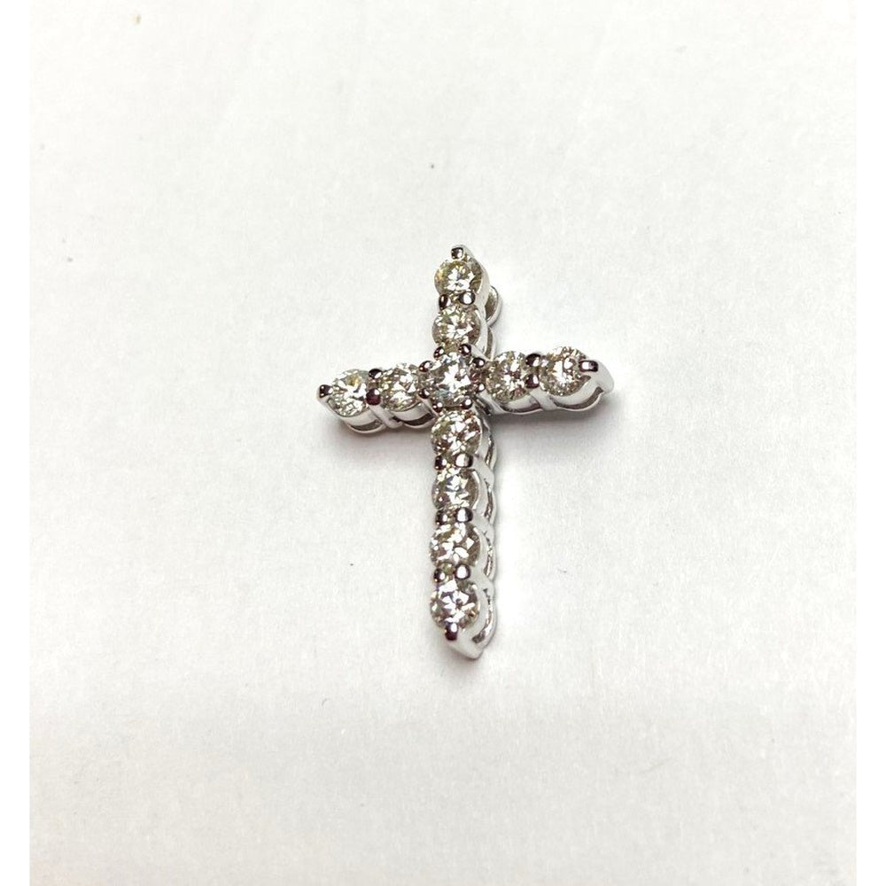 14K White Gold Cross Pendant with Shared Prong Set Round Diamonds - 2.27 Carat Total Diamond Weight by Auriventus