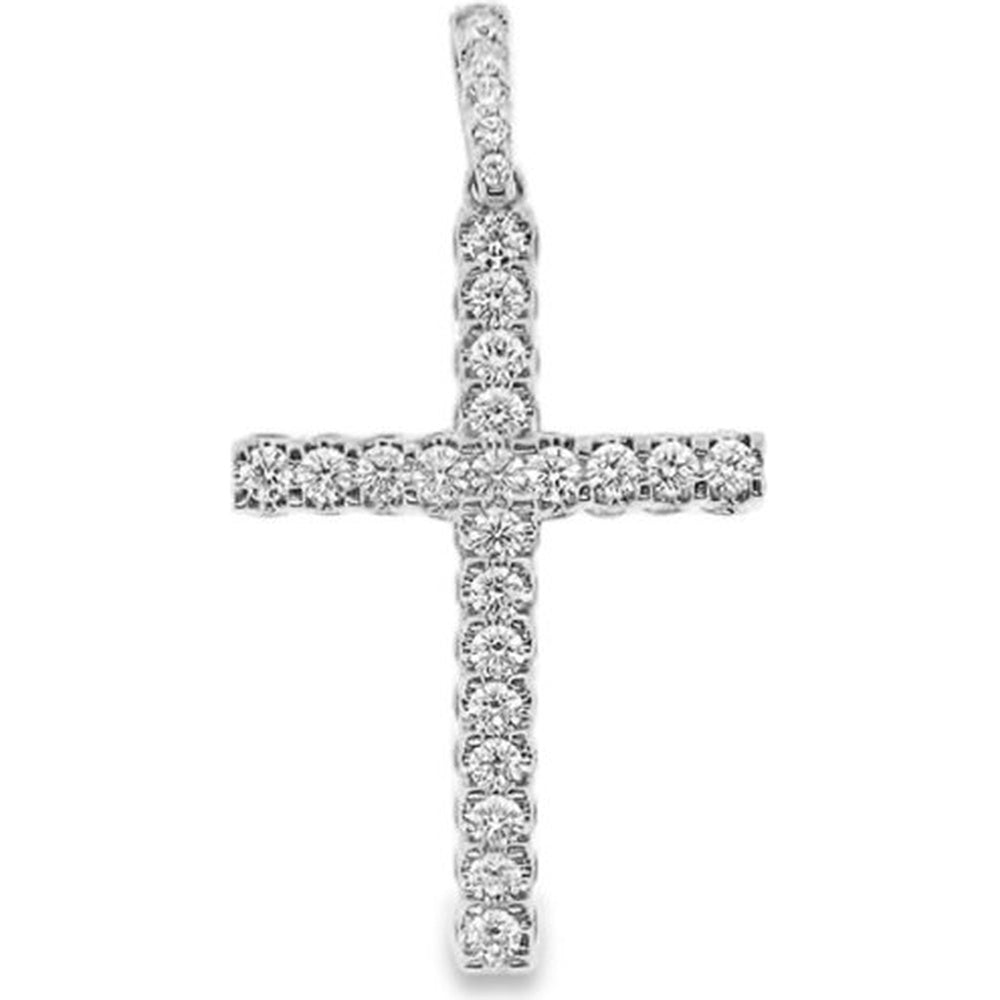 14K White Gold Cross Pendant with Shared-Prong Set Round Diamonds - 3.28 Carat Total Diamond Weight by Auriventus