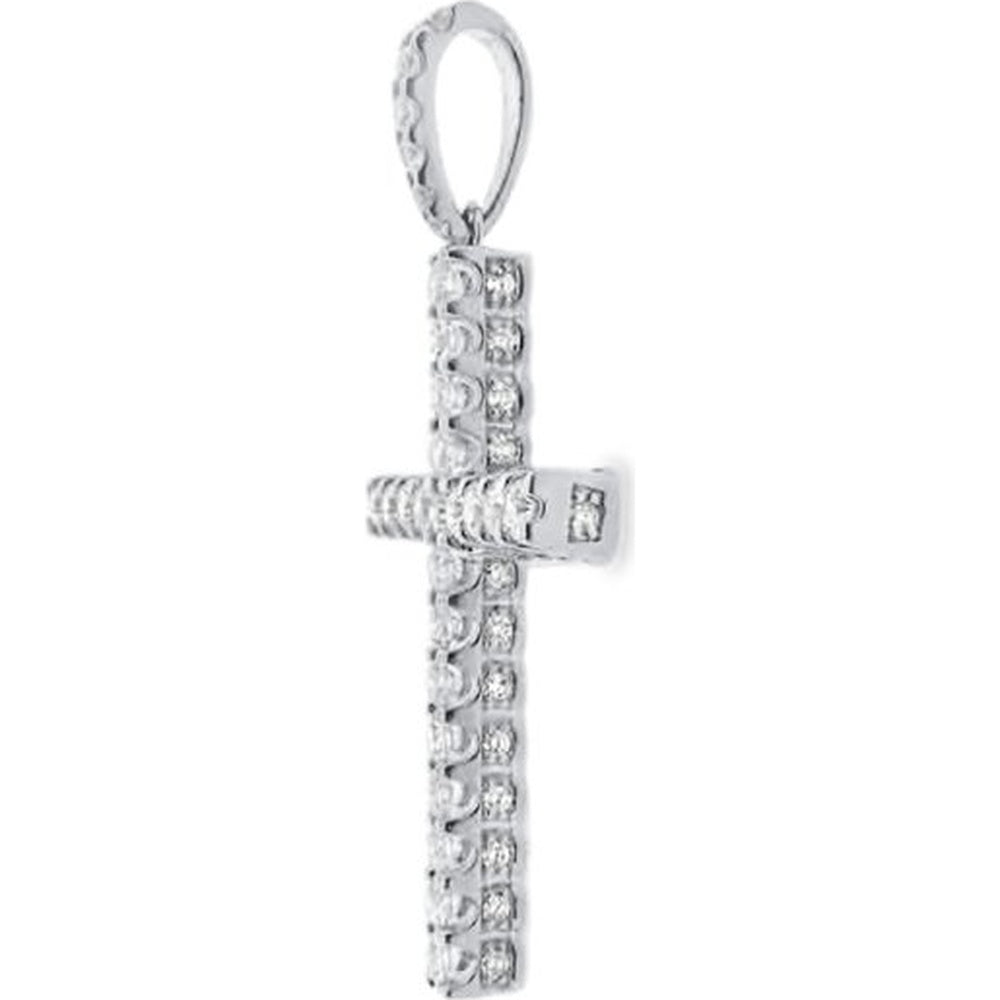 14K White Gold Cross Pendant with Shared-Prong Set Round Diamonds - 3.28 Carat Total Diamond Weight by Auriventus