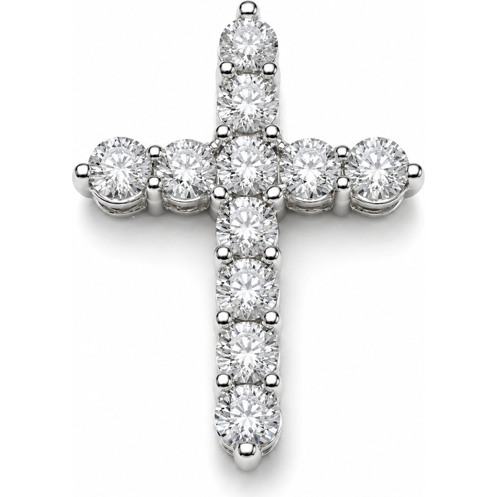 14K White Gold Cross Pendant with Shared Prong Set Round Lab Grown Diamonds - 2.24 Carat Total Diamond Weight by Auriventus