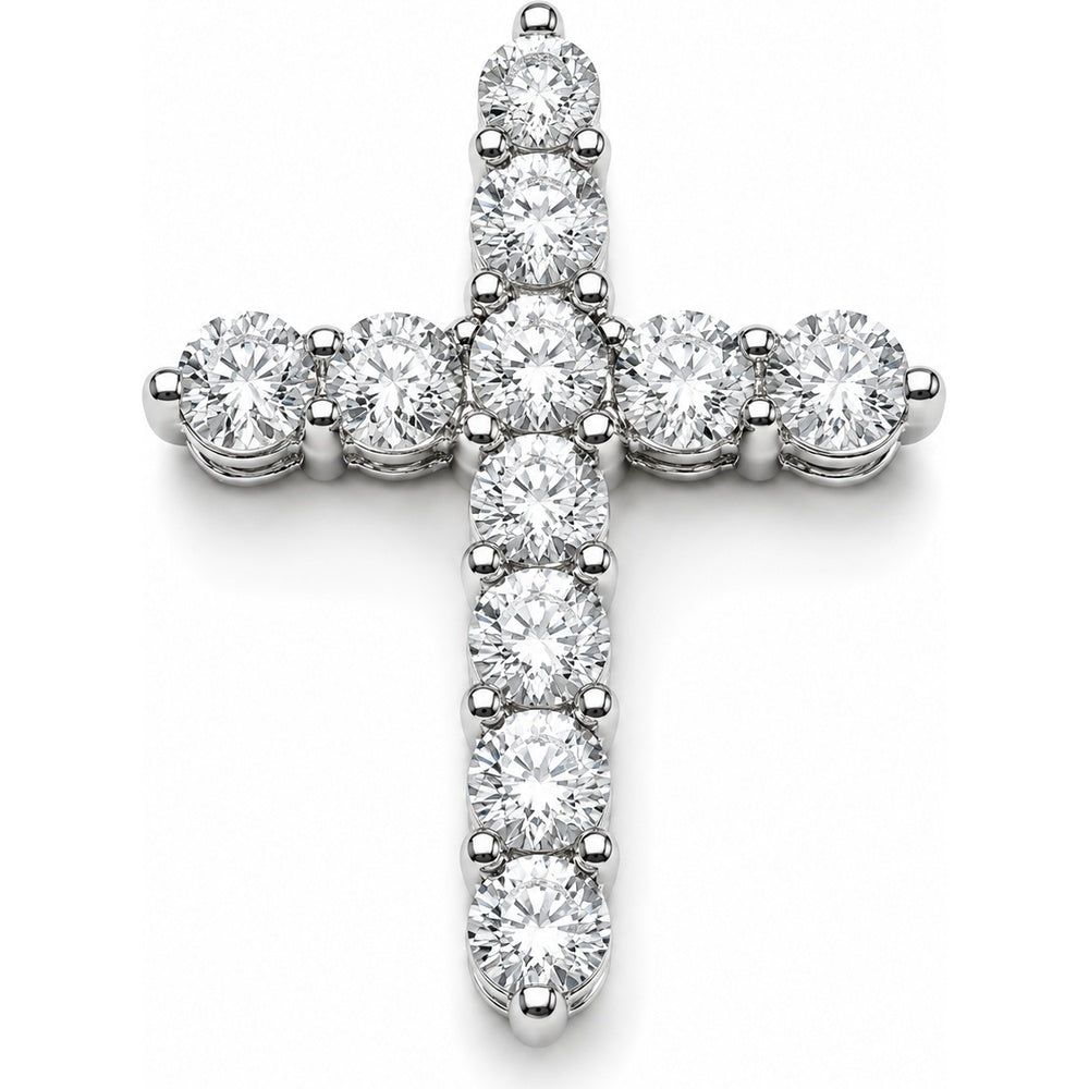 14K White Gold Cross Pendant with Shared-Prong Set Round Lab-Grown Diamonds - 3.14 Carat Total Diamond Weight by Auriventus