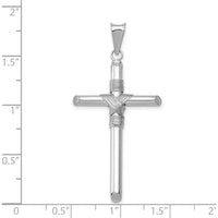 14K White Gold Cross Pendant with Tube Wrap Design and Rhodium Plating - 44.09mm Long by Oro Pregiato