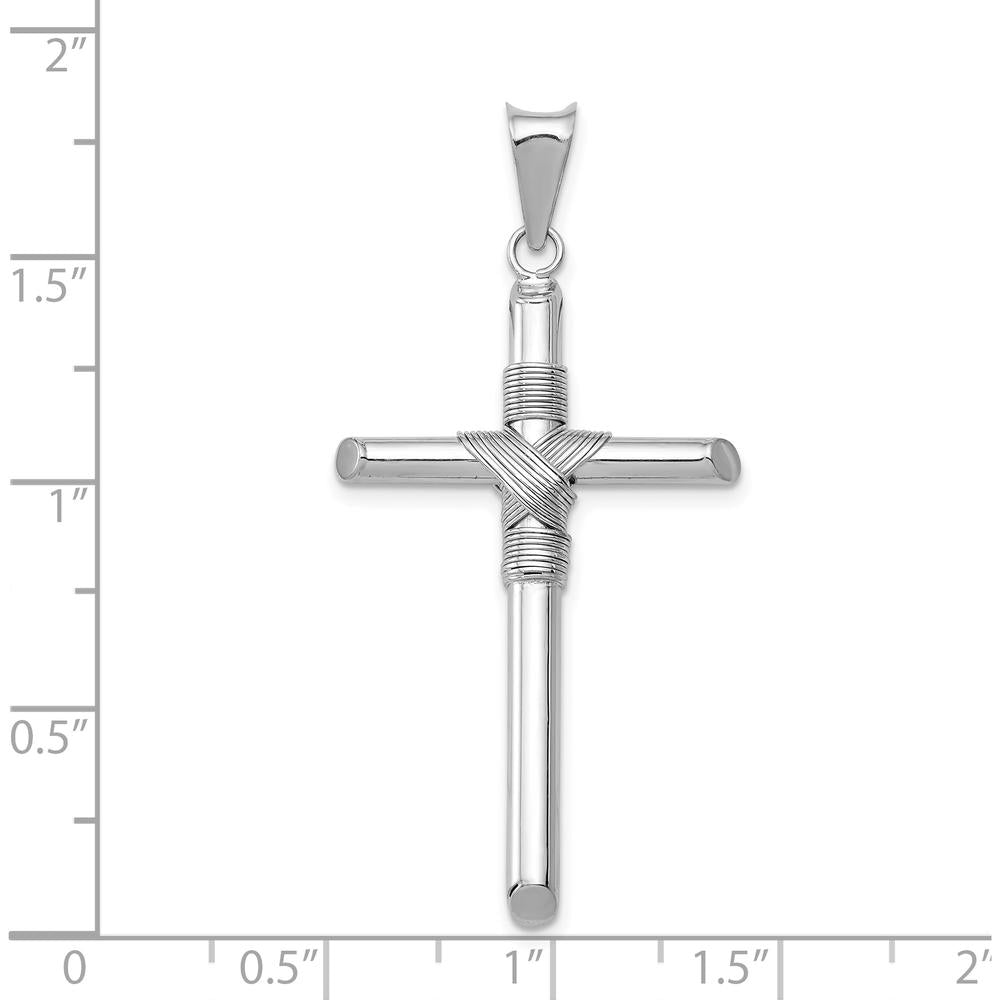 14K White Gold Cross Pendant with Tube Wrap Design and Rhodium Plating - 44.09mm Long by Oro Pregiato