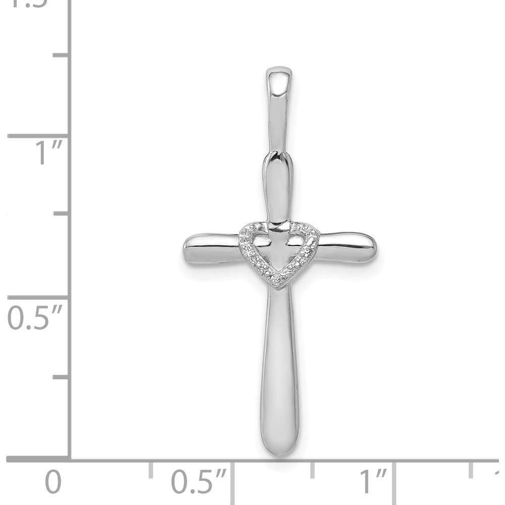 14K White Gold Cross with Diamond Heart Pendant - 1/10 Carat Total Diamond Weight by Monteluci Fine Jewelry