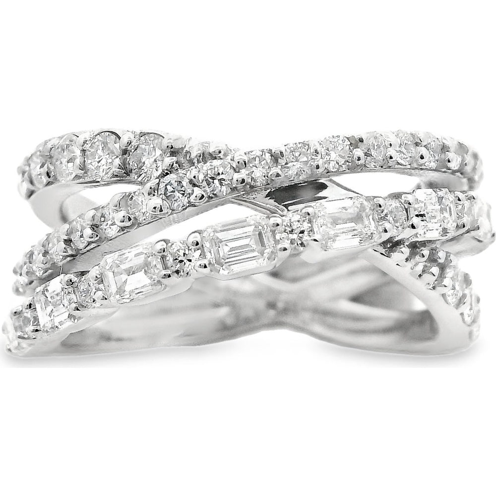 14K White Gold Crossover Anniversary Band with Round and Emerald Cut Diamonds - 1.62 Carat Total Diamond Weight by Auriventus