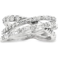 14K White Gold Crossover Anniversary Band with Round and Emerald Cut Diamonds - 1.62 Carat Total Diamond Weight by Auriventus