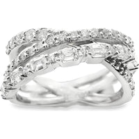 14K White Gold Crossover Anniversary Band with Round and Emerald Cut Diamonds - 1.62 Carat Total Diamond Weight by Auriventus