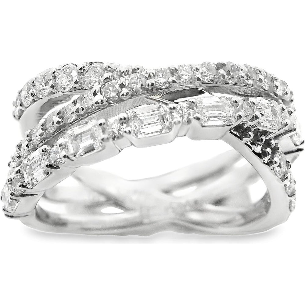 14K White Gold Crossover Anniversary Band with Round and Emerald Cut Diamonds - 1.62 Carat Total Diamond Weight by Auriventus