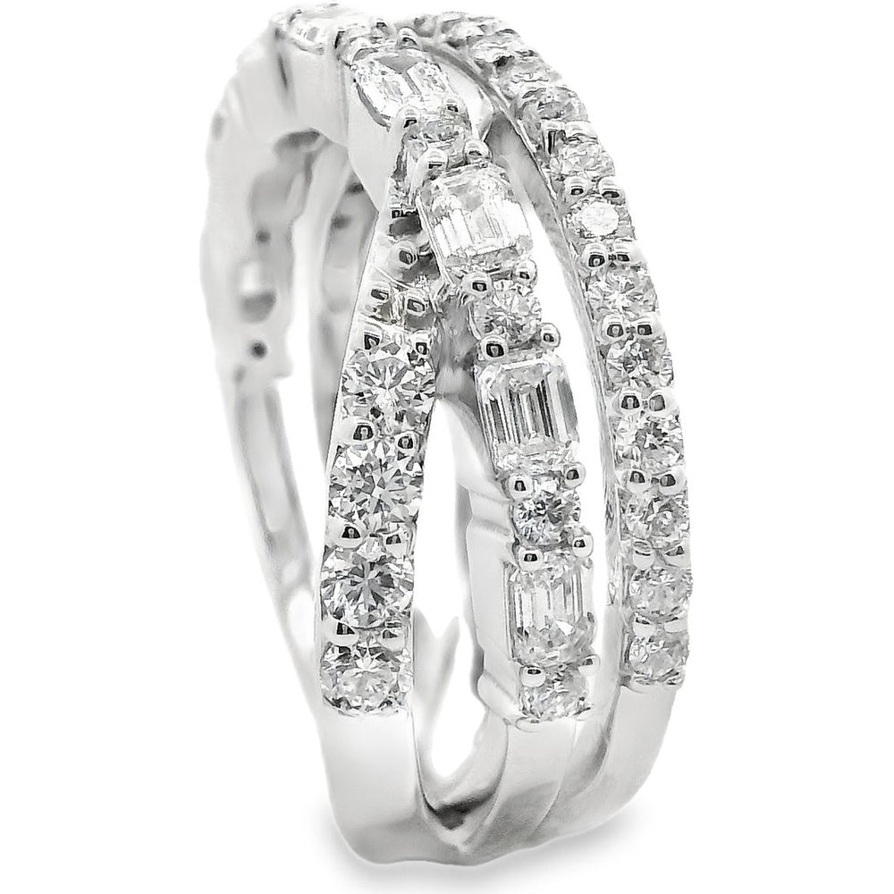 14K White Gold Crossover Anniversary Band with Round and Emerald Cut Diamonds - 1.62 Carat Total Diamond Weight by Auriventus