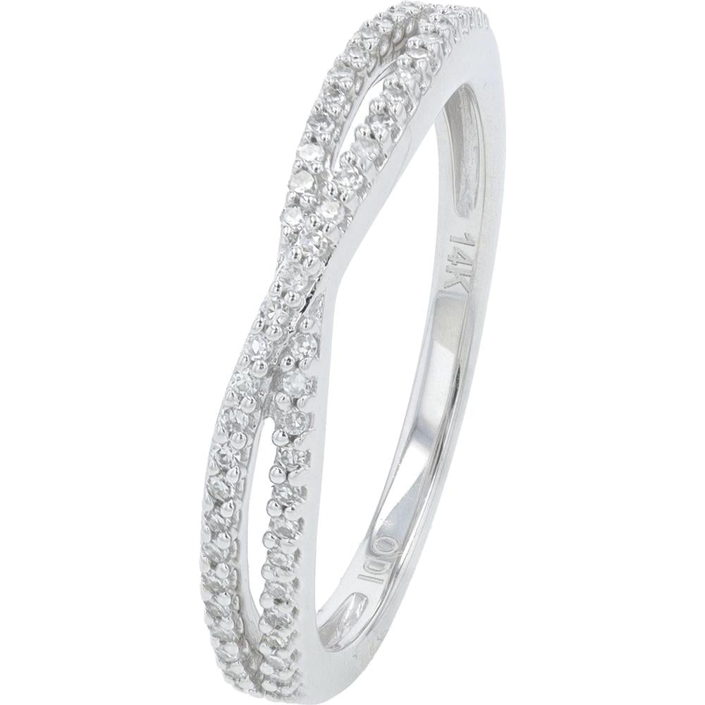 14K White Gold Crossover Band with Round Diamonds - 0.15 Carat Total Diamond Weight