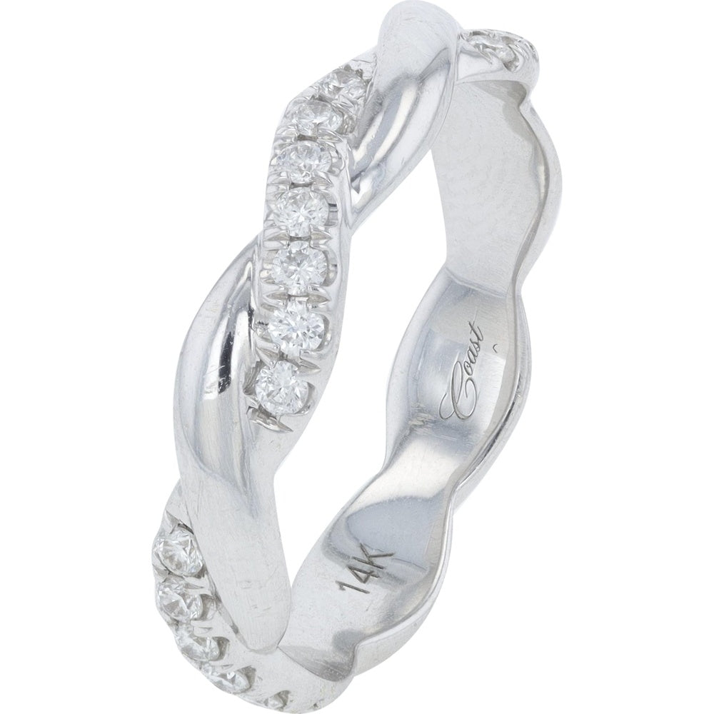 14K White Gold Crossover Twist Band with Prong-Set Round Diamonds - 0.30 Carat Total Diamond Weight