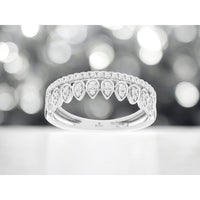 14K White Gold Crown-Inspired Wedding Band with Pear-Shaped Diamond Motifs and Milgrain Detail - 0.32 Carat Total Diamond Weight - Royal Jewelry