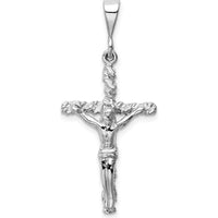 14K White Gold Crucifix Charm with Textured Finish and Rhodium Plating by Oro Pregiato