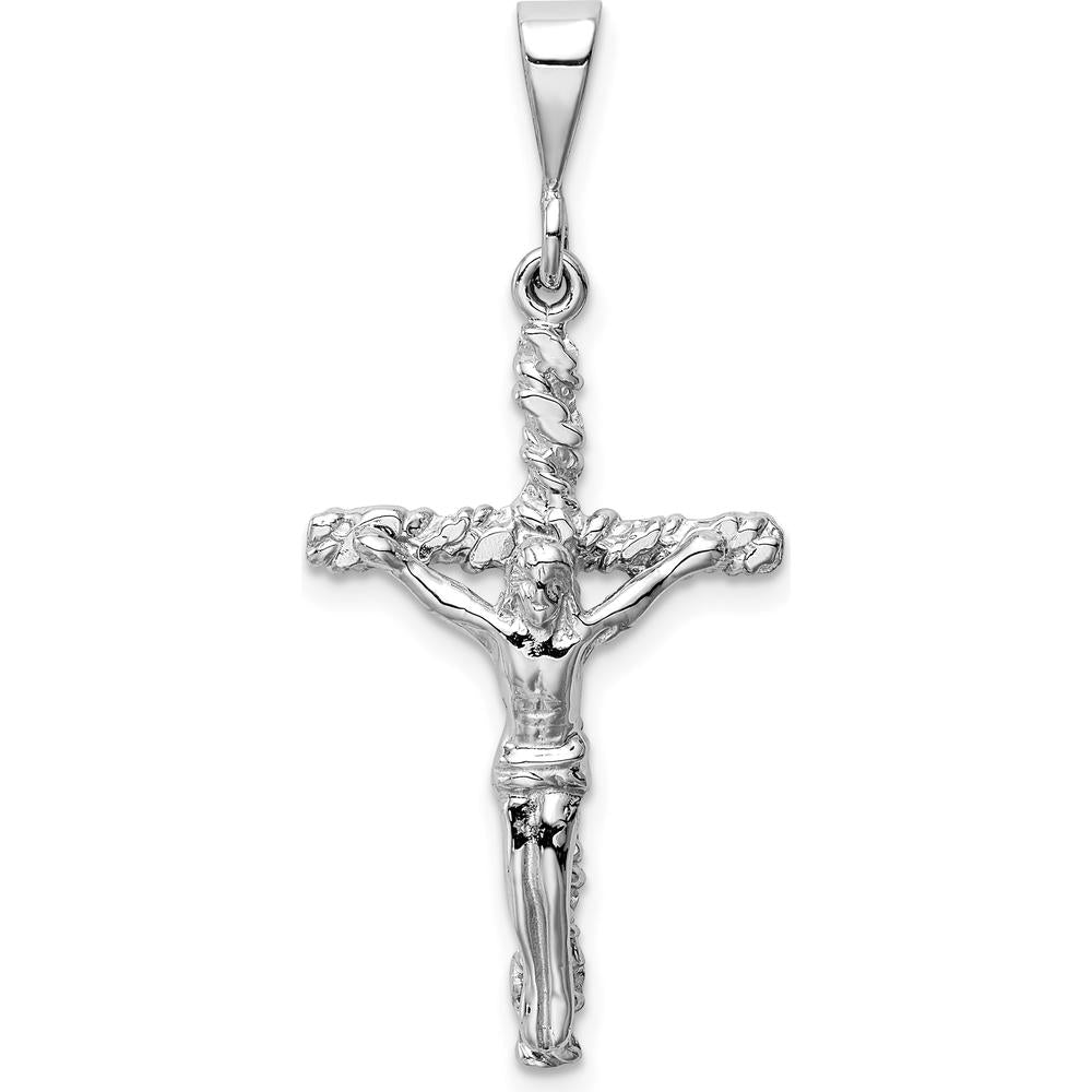 14K White Gold Crucifix Charm with Textured Finish and Rhodium Plating by Oro Pregiato