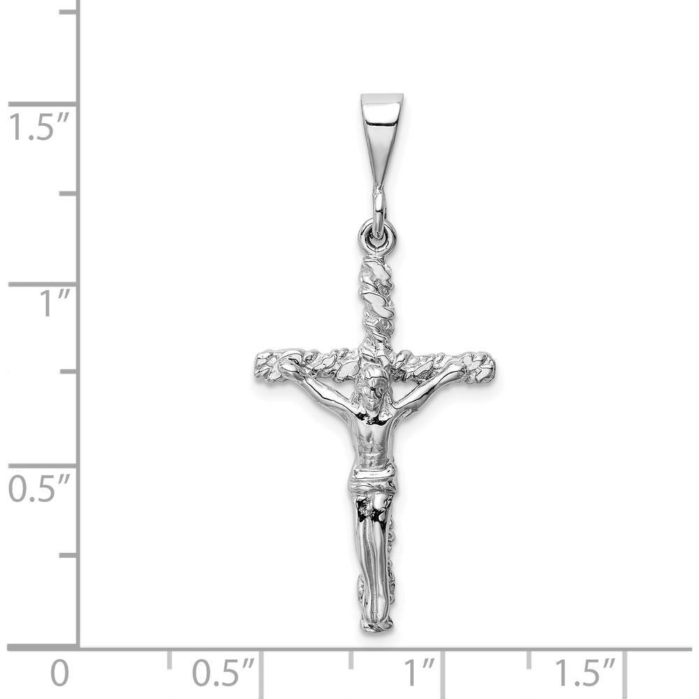 14K White Gold Crucifix Charm with Textured Finish and Rhodium Plating by Oro Pregiato