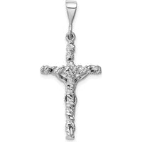 14K White Gold Crucifix Charm with Textured Finish and Rhodium Plating by Oro Pregiato