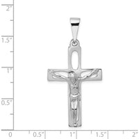 14K White Gold Crucifix Pendant - Rhodium Plated, 44mm Length, Solid Cast Design by Oro Pregiato