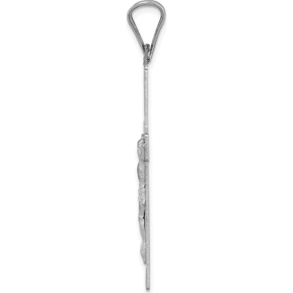 14K White Gold Crucifix Pendant with Diamond-Cut Texture - 46mm Length by Oro Pregiato