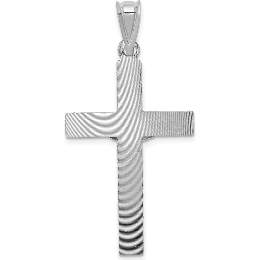 14K White Gold Crucifix Pendant with Diamond-Cut Texture - 46mm Length by Oro Pregiato