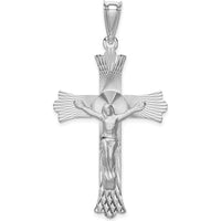 14K White Gold Crucifix Pendant with Diamond-Cut Texture - 50mm Length by Oro Pregiato