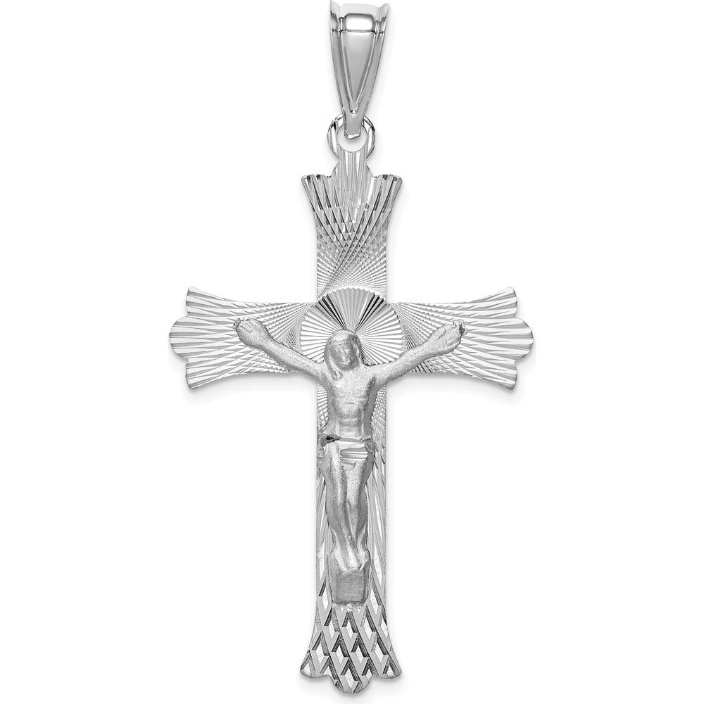 14K White Gold Crucifix Pendant with Diamond-Cut Texture - 50mm Length by Oro Pregiato