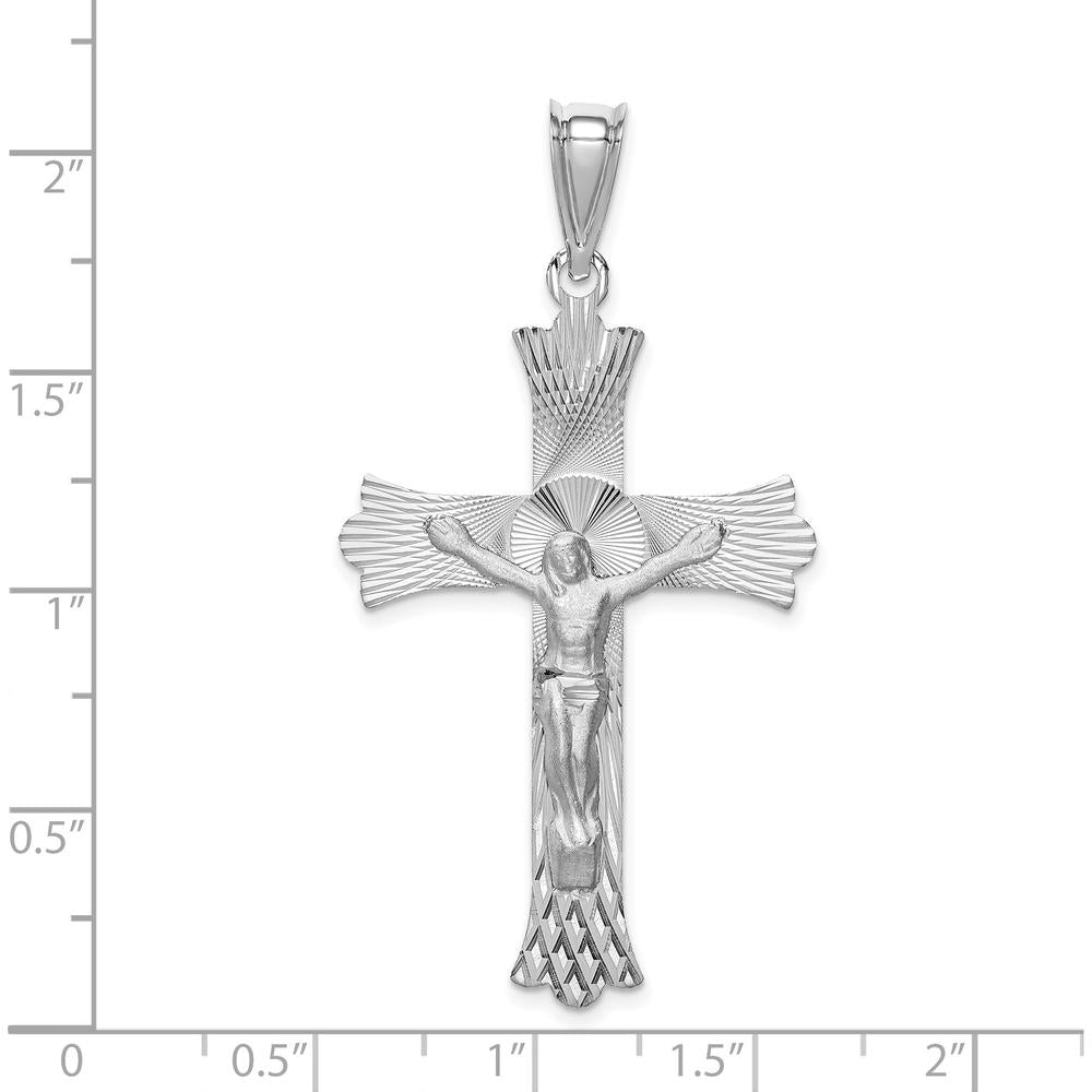 14K White Gold Crucifix Pendant with Diamond-Cut Texture - 50mm Length by Oro Pregiato