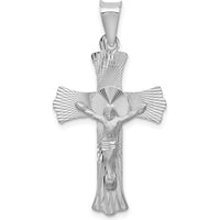 14K White Gold Crucifix Pendant with Diamond-Cut Texture - Spiritual Faith Jewelry by Oro Pregiato