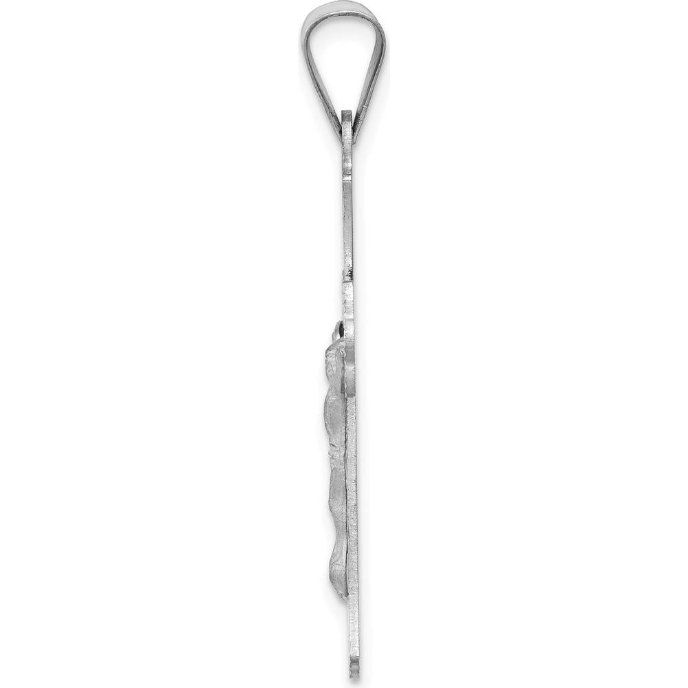 14K White Gold Crucifix Pendant with Diamond-Cut Texture - Spiritual Faith Jewelry by Oro Pregiato