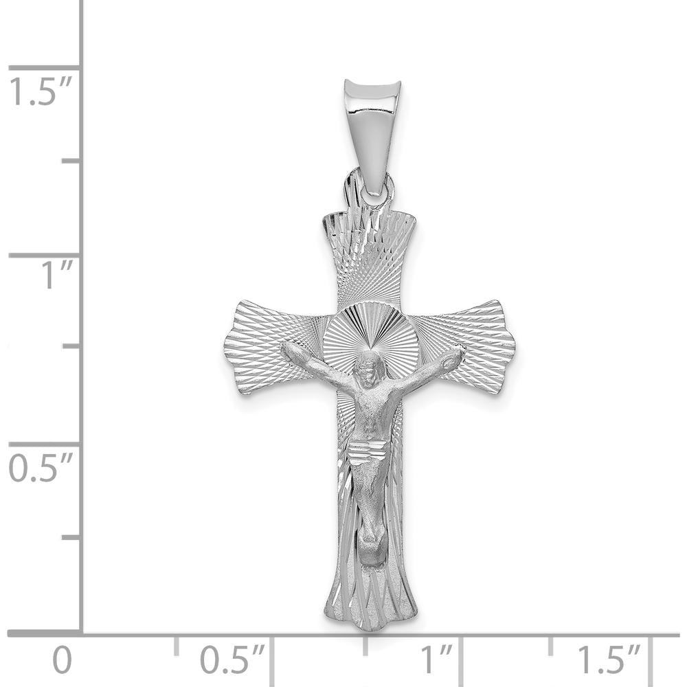 14K White Gold Crucifix Pendant with Diamond-Cut Texture - Spiritual Faith Jewelry by Oro Pregiato