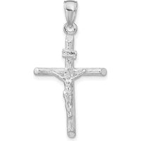 14K White Gold Crucifix Pendant with Polished and Textured Finish - 34mm Length by Oro Pregiato