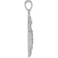 14K White Gold Crucifix Pendant with Polished and Textured Finish - 34mm Length by Oro Pregiato